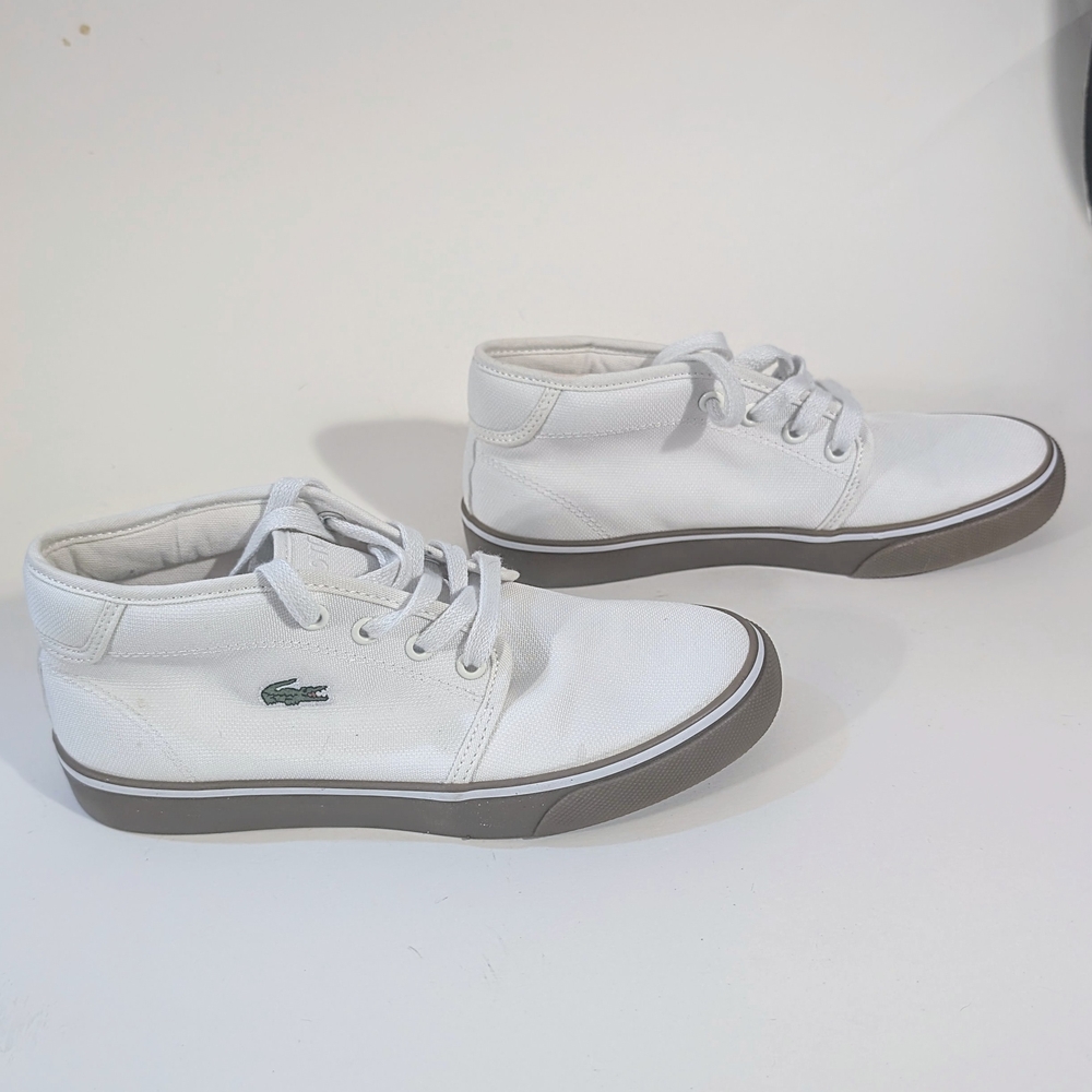 Lacoste Off White Canvas Kids High-Top Sneakers Size 3